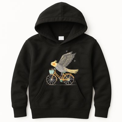 Cockatiel On A Bicycle Kids Hoodie