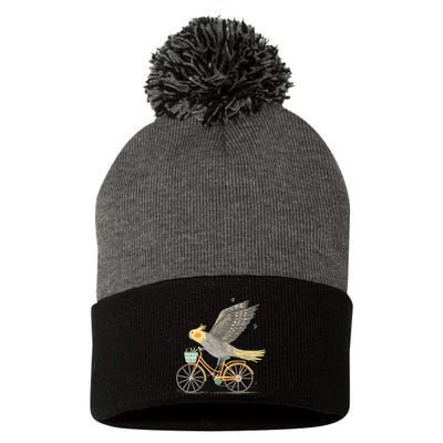 Cockatiel On A Bicycle Pom Pom 12in Knit Beanie