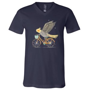 Cockatiel On A Bicycle V-Neck T-Shirt