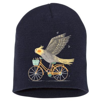 Cockatiel On A Bicycle Short Acrylic Beanie