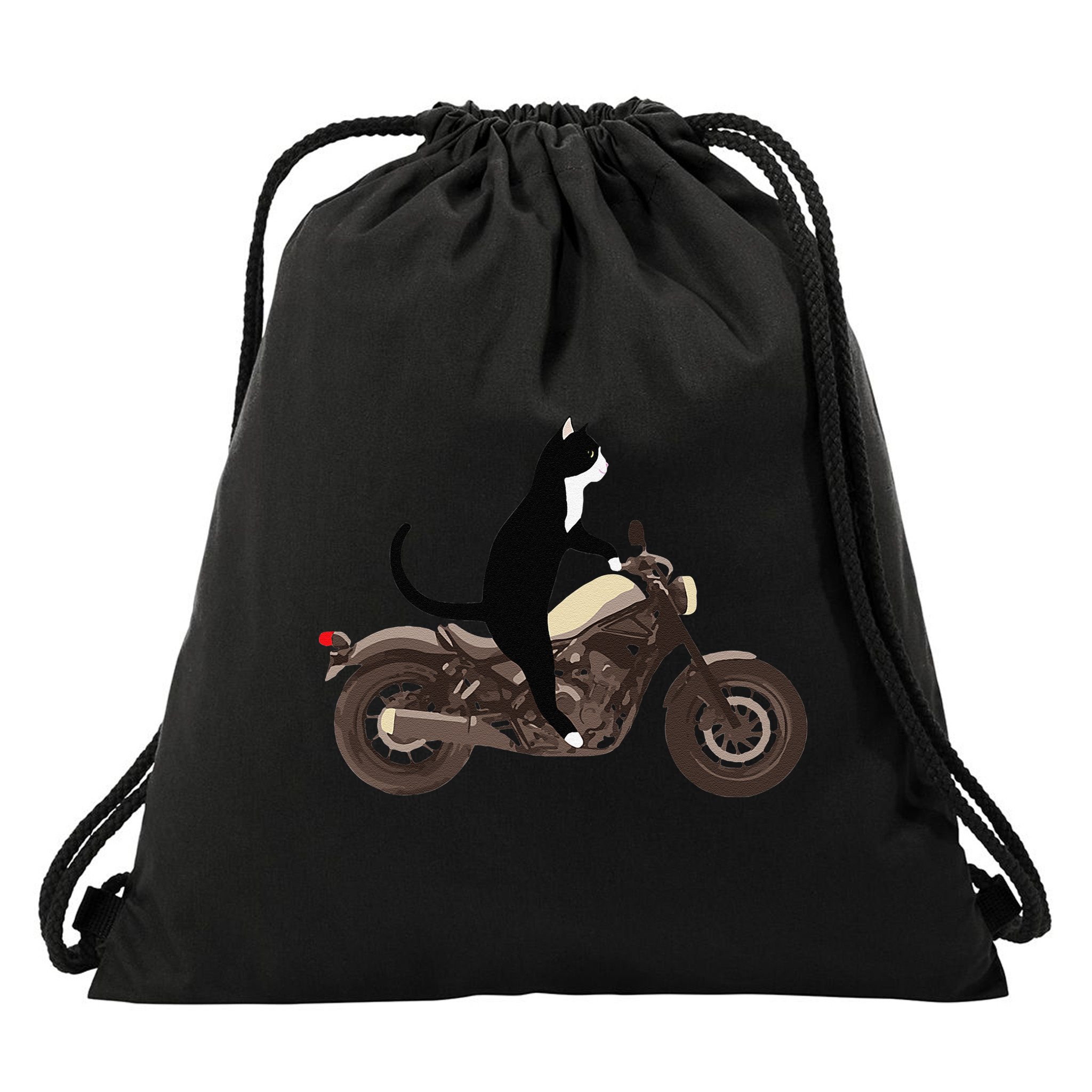 Cat On A Motorcycle Funny Drawstring Bag