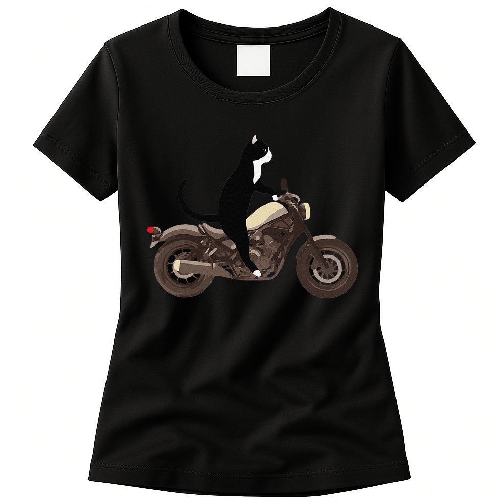 Cat On A Motorcycle Funny Womens T-Shirt