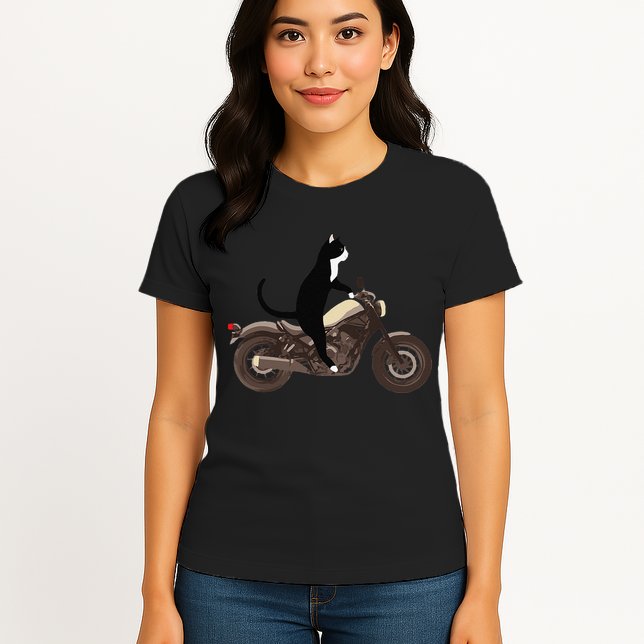 Cat On A Motorcycle Funny Womens T-Shirt