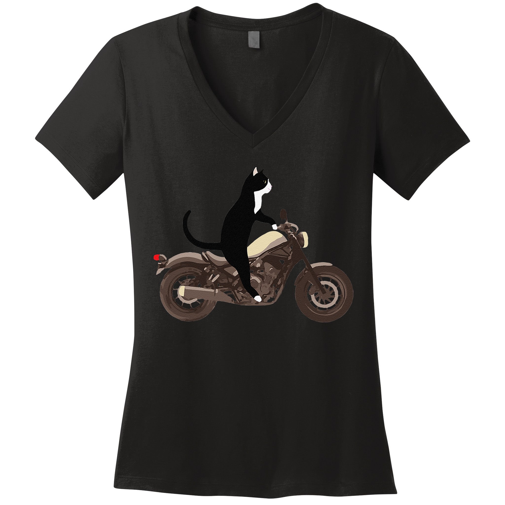 Cat On A Motorcycle Funny Women's V-Neck T-Shirt