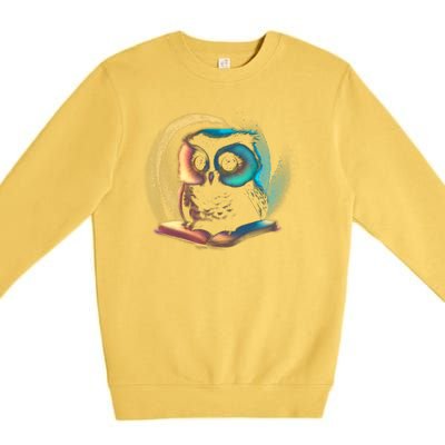 Cute Owl Animal With Book Premium Crewneck Sweatshirt