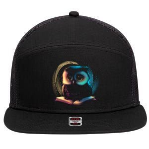 Cute Owl Animal With Book 7 Panel Mesh Trucker Snapback Hat