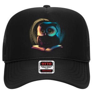 Cute Owl Animal With Book High Crown Mesh Back Trucker Hat