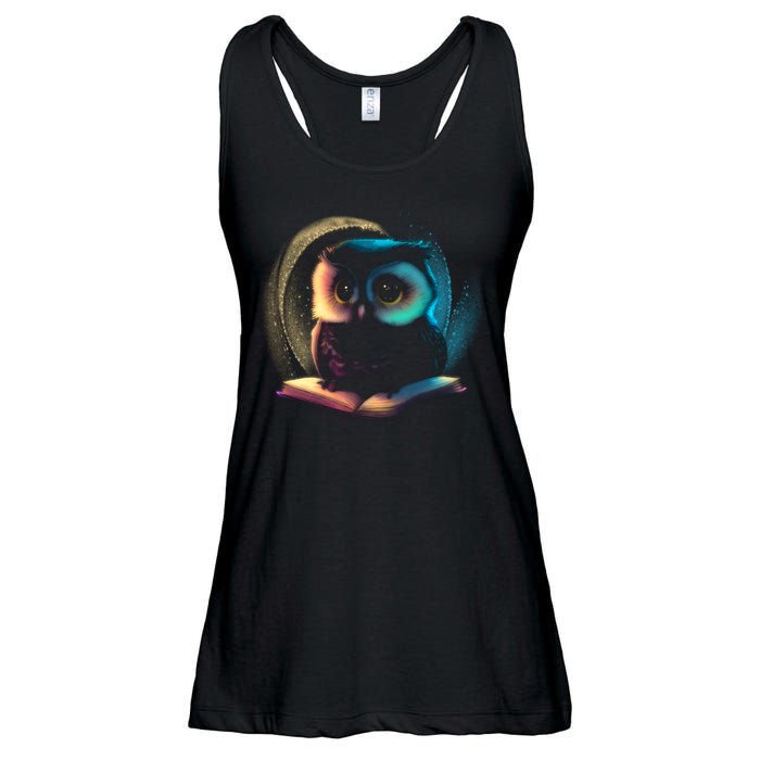 Cute Owl Animal With Book Ladies Essential Flowy Tank