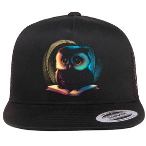 Cute Owl Animal With Book Flat Bill Trucker Hat