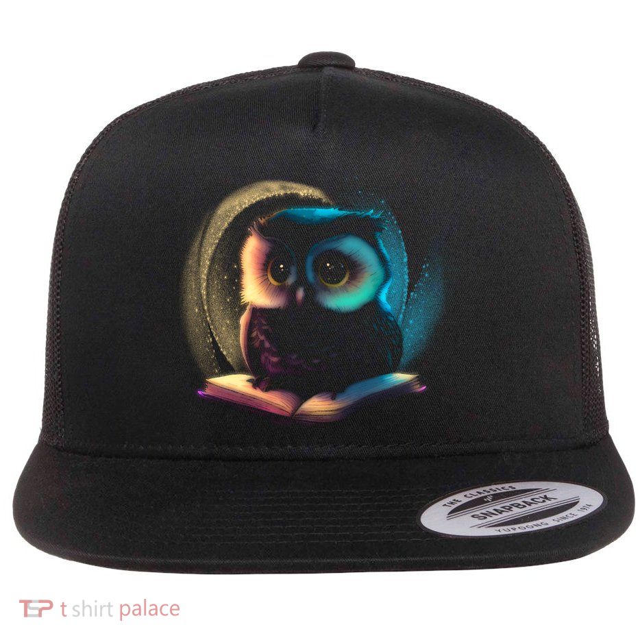 Cute Owl Animal With Book Flat Bill Trucker Hat