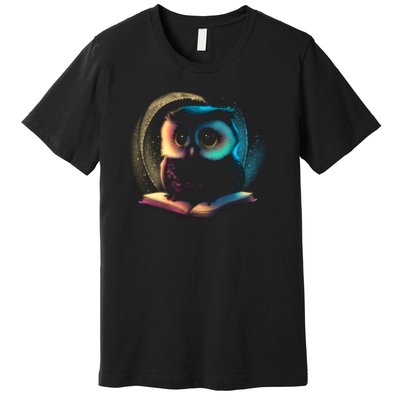 Cute Owl Animal With Book Premium T-Shirt