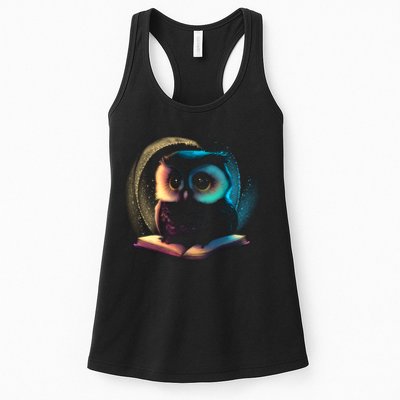 Cute Owl Animal With Book Womens Tank Top