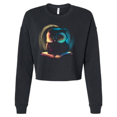Cute Owl Animal With Book Cropped Pullover Crew