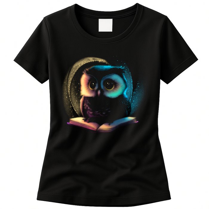 Cute Owl Animal With Book Womens T-Shirt