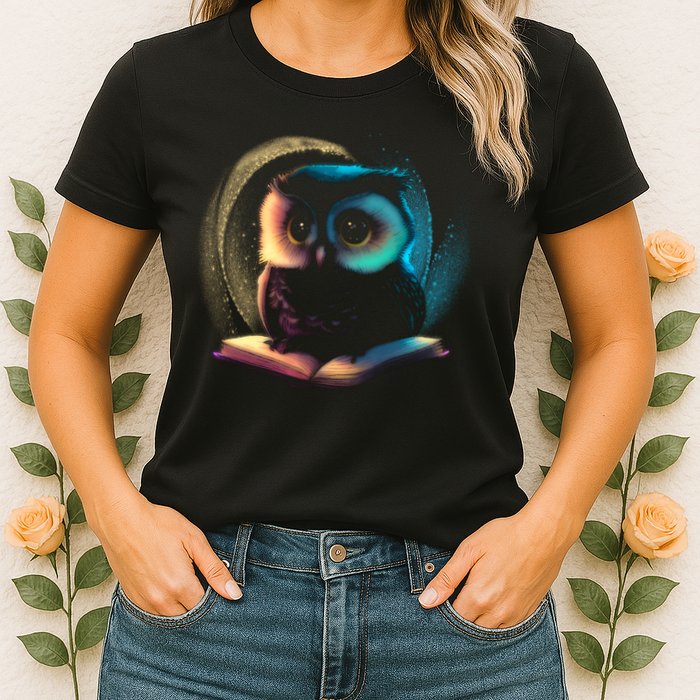 Cute Owl Animal With Book Womens T-Shirt