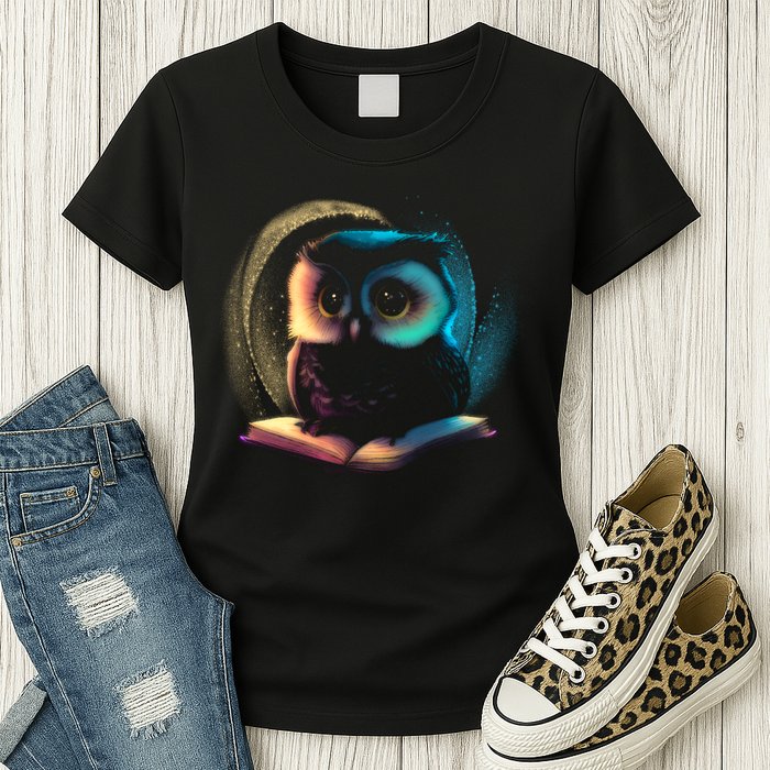 Cute Owl Animal With Book Womens T-Shirt