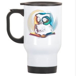 Cute Owl Animal With Book Stainless Steel Travel Mug