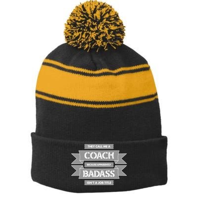 Coach Because Badass Isn't A Job Title Stripe Pom Pom Beanie