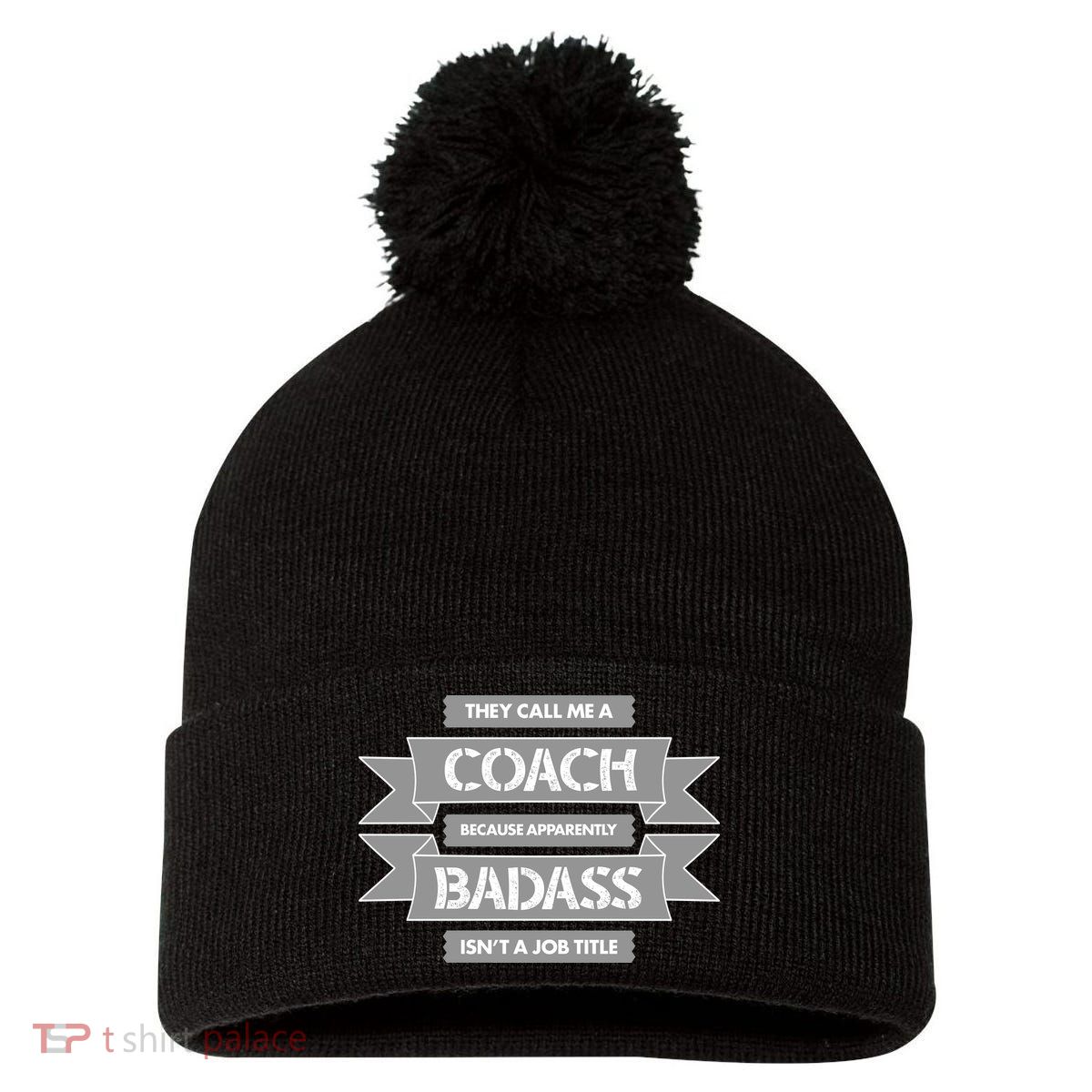 Coach Because Badass Isn't A Job Title Pom Pom 12in Knit Beanie