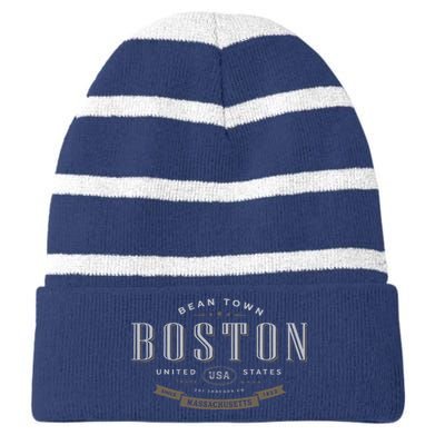 City Of Boston Striped Beanie with Solid Band