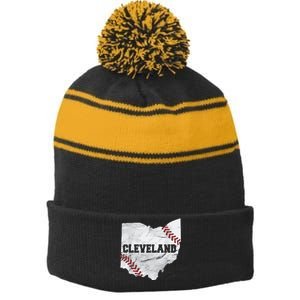 Cleveland Ohio Baseball Sport Baseball Stripe Pom Pom Beanie