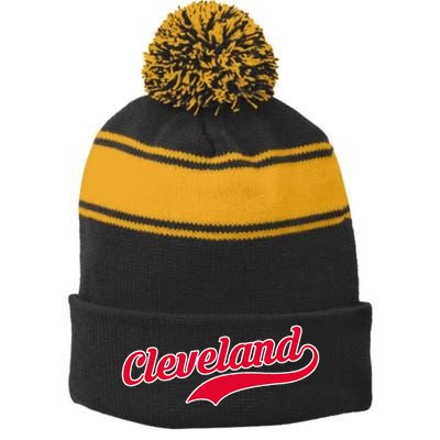 Cleveland Ohio Baseball Stripe Pom Pom Beanie