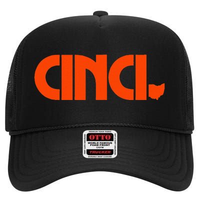 Cinci Ohio Bold Orange High Crown Mesh Back Trucker Hat