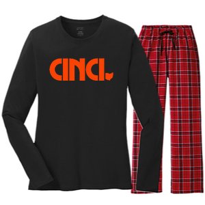 Cinci Ohio Bold Orange Women's Long Sleeve Flannel Pajama Set 