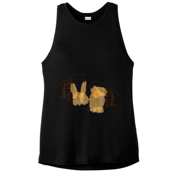 Cheers Oktoberfest Beer Hands Ladies PosiCharge Tri-Blend Wicking Tank