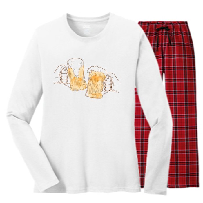 Cheers Oktoberfest Beer Hands Women's Long Sleeve Flannel Pajama Set 