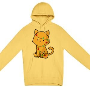 Cute Orange Cat With Xmas Lights Love Cats Funny Gift Premium Pullover Hoodie