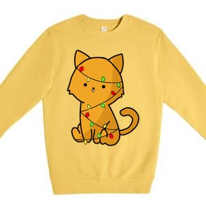 Cute Orange Cat With Xmas Lights Love Cats Funny Gift Premium Crewneck Sweatshirt