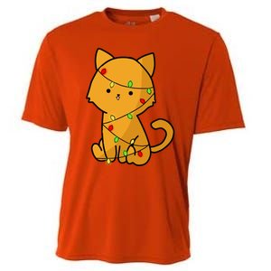 Cute Orange Cat With Xmas Lights Love Cats Funny Gift Cooling Performance Crew T-Shirt