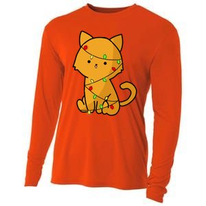 Cute Orange Cat With Xmas Lights Love Cats Funny Gift Cooling Performance Long Sleeve Crew