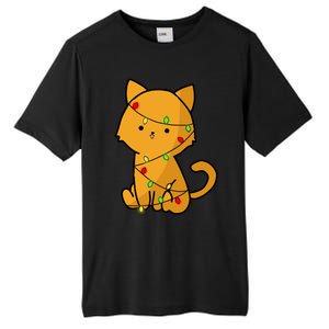 Cute Orange Cat With Xmas Lights Love Cats Funny Gift Tall Fusion ChromaSoft Performance T-Shirt