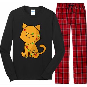 Cute Orange Cat With Xmas Lights Love Cats Funny Gift Long Sleeve Pajama Set