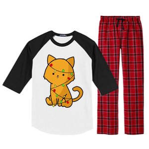 Cute Orange Cat With Xmas Lights Love Cats Funny Gift Raglan Sleeve Pajama Set