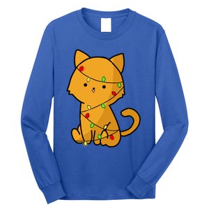 Cute Orange Cat With Xmas Lights Love Cats Funny Gift Long Sleeve Shirt