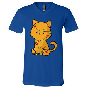 Cute Orange Cat With Xmas Lights Love Cats Funny Gift V-Neck T-Shirt