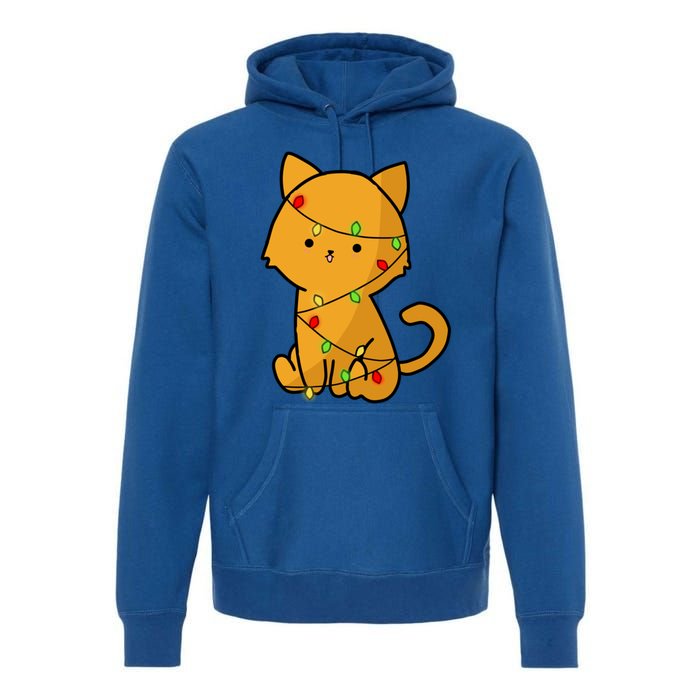 Cute Orange Cat With Xmas Lights Love Cats Funny Gift Premium Hoodie