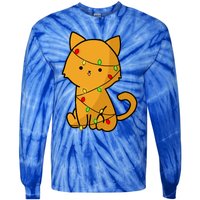 Cute Orange Cat With Xmas Lights Love Cats Funny Gift Tie-Dye Long Sleeve Shirt