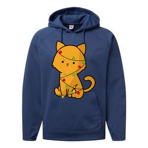 Cute Orange Cat With Xmas Lights Love Cats Funny Gift Performance Fleece Hoodie