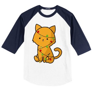 Cute Orange Cat With Xmas Lights Love Cats Funny Gift Baseball Sleeve Shirt