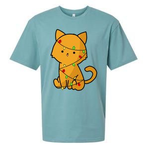 Cute Orange Cat With Xmas Lights Love Cats Funny Gift Sueded Cloud Jersey T-Shirt