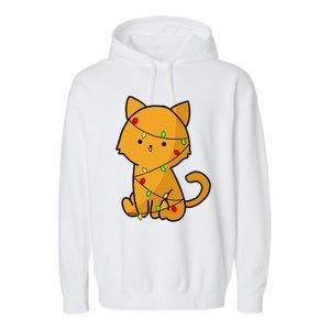 Cute Orange Cat With Xmas Lights Love Cats Funny Gift Garment-Dyed Fleece Hoodie