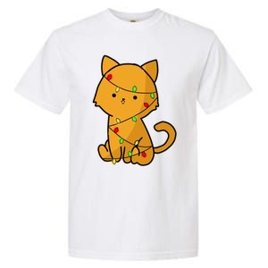 Cute Orange Cat With Xmas Lights Love Cats Funny Gift Garment-Dyed Heavyweight T-Shirt