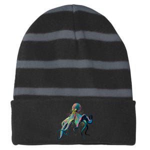 Colorful Octopus Striped Beanie with Solid Band