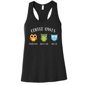 Coffee Owls Coffee Owl Birds Lover Nature Ornithologist Women's Racerback Tank