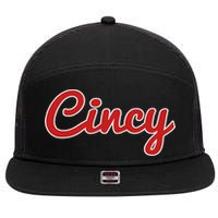 Cincinnati Ohio Classic Red Script Cincy City 7 Panel Mesh Trucker Snapback Hat