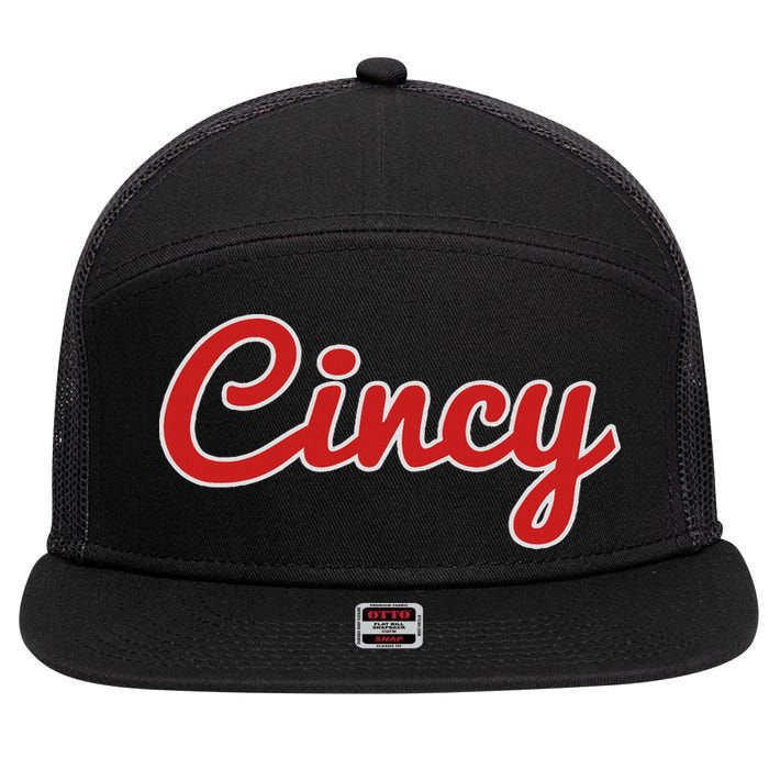 Cincinnati Ohio Classic Red Script Cincy City 7 Panel Mesh Trucker Snapback Hat